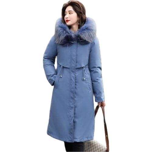 2020 New Womens Jackets Parkas Female Coat Winter Warm Fur Lining Hooded Winter Jacket Women Big Fur Collar Women