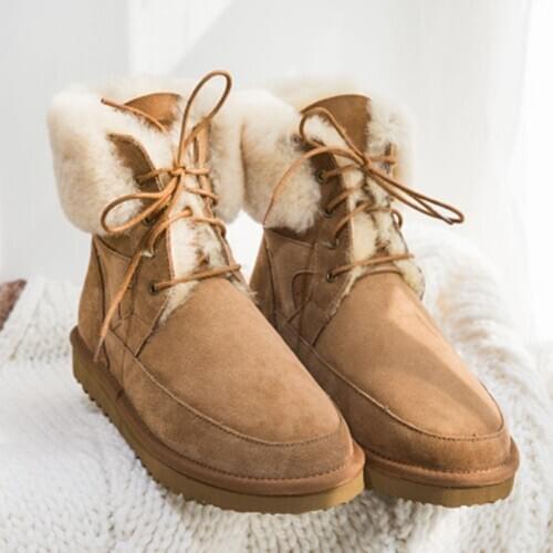 New 2020 best authentic sheepskin leather ladies lace-up snow boots 100% natural fur snow boots warm wool ladies winter boots