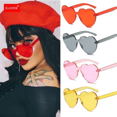 1PC New One Piece Love Heart Lens Sunglasses Women Transparent Plastic Glasses Style Sun Glasses Female Clear Candy Color Lady