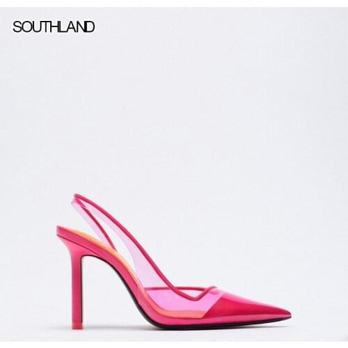 SOUTHLAND Plastic High Heel Shoes 2021 New Pointed Toe Rose Red Transparent Stiletto Heel Slingbacks Sandals