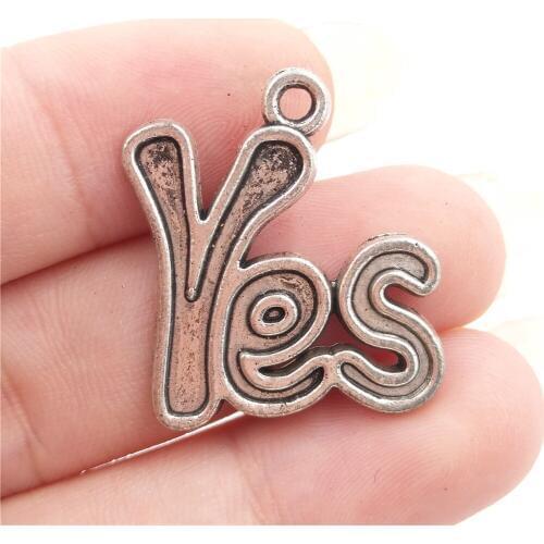 BULK 30 Zinc Alloy Antique Silver Plated Message Words Yes Charms Pendants for Bracelet Jewelry Making 23*20mm