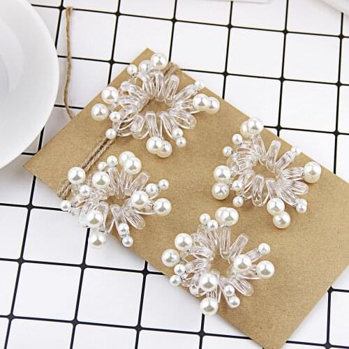 20PC Telephone Line Pearl Scrunchies Hair Rope Ties Transparent Nail Beads Women Elasticity Ponytail Hair Bands Hair Accessories
