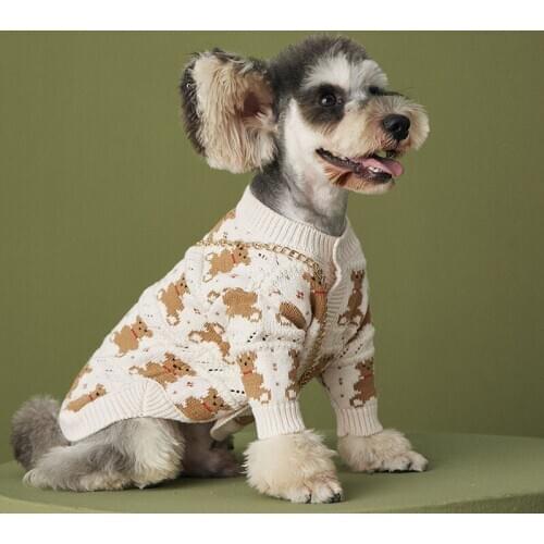 Luxry Winter Dog Bear Sweater Cardigan Printed Single Breasted Gentleman Dog Clothes Tide Brand Coat Warm Teddy Costume