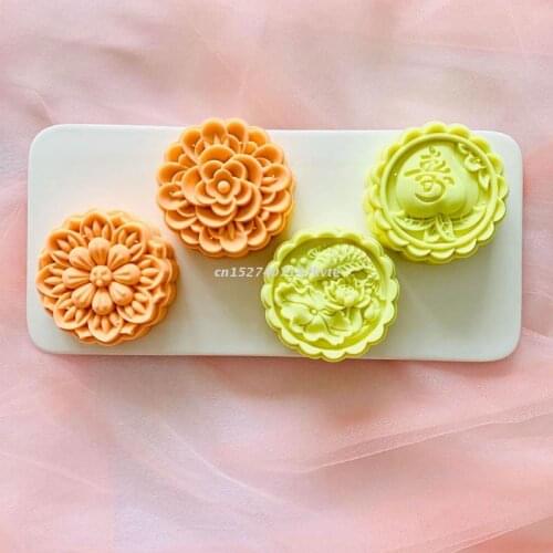 Hand-Pressure Moon Cake Mould Exquisite Blossom Mode Pattern Mid-Autumn Festival Hand-Pressure Moon Cake Mould Durable