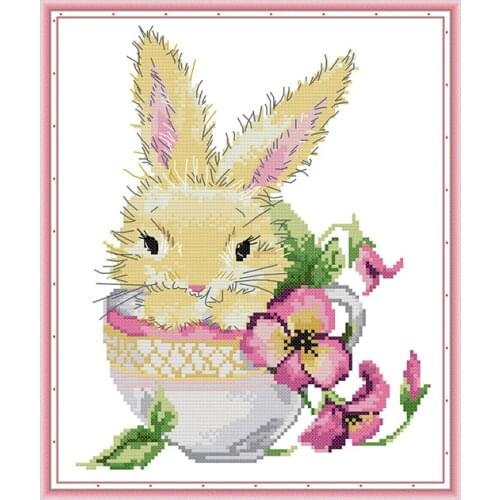 Chinese Embroidery Needlework Cute Rabbit Cross Stich Kit DIY Embroidery Needlework Set Home Decoration Painting DA496