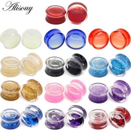 Alisouy 1pc Plugs and Tunnels Red Liquid and Glow In Dark Acrylic Tunnel Flesh Expander Ear Plug Piercing Body Piercing Jewelry