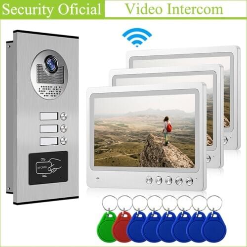 1V3 Android IOS APP Remote Control Video Intercom Kits 9 Inch Wifi Video Doorbell Intercom System with 3 Family Multi Apartments