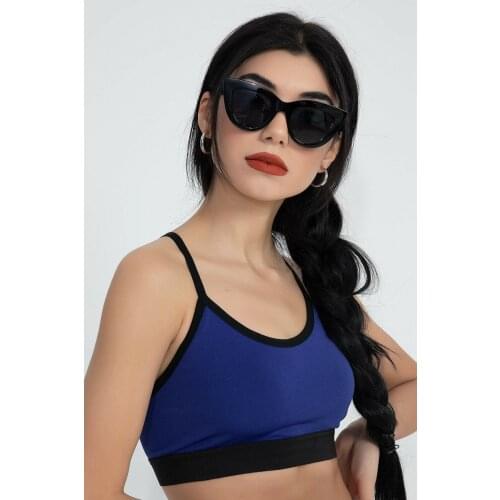 Sports Bra Navy Blue Thin Cross Rope Strap Womens Underwear Bralette Seamless Bra Gathering Feature Wrap-around Elastic