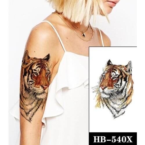 Waterproof Temporary Tattoo Sticker Realistic Watercolor Tiger Animal Fake Tatto Flash Tatoo Leg Arm Foot Tatouage for Men Women