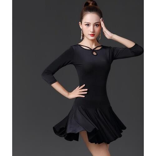 Black Latin Dance Skirt Woman Practice Dress 2020 Performance Long-sleeve Latin Dance Skirt Woman Latin Ballroom Dance Clothes