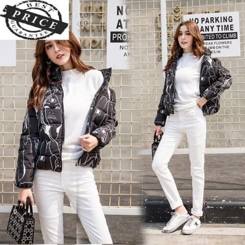 2021 Winter Coat Female Fashion Clothing Womens Warm Print Jacket Down Cotton Jackets Office Ladies Short Coats 1a00002