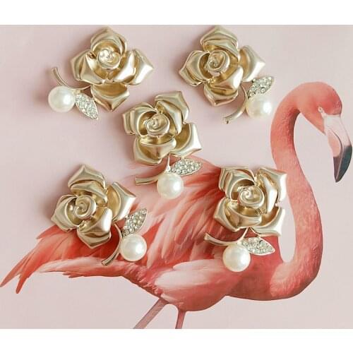 2 pcs/lot Metal Rhinestone Pearl DIY Button In Gold Color,Flower Classic Fashion Buttons, Garment Accessories DIY Materials