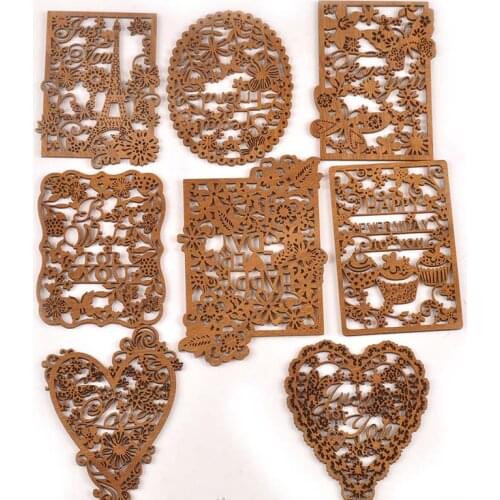 2pcs New Hollow Square/Heart Wood Pieces For Scrapbook Craft Handicrafts DIY Home Decor Unfinished Wooden Ornaments M2554