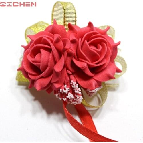 20pcs/lot Hand Flower Bridesmaid Silk Rose Wrist Flowers Artificial Bride Flowers Wedding Decoration Wedding Event&party