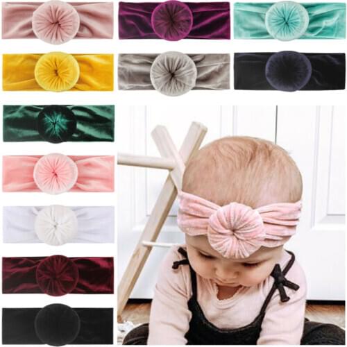 2020 Baby Stuff Accessories Toddler Baby Velvet Solid Knot Ball Headdress Donut Headwrap Solid Candy Color Headband