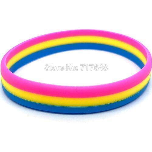 30pcs Layer striped Pansexual Gay Pride Lesbian Flag wristband silicone bracelets cuff bangles free shipping by ePacket A