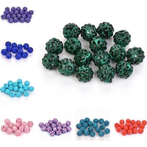 50pcs/lot Clay Rhinestone Crystal Beads For Bracelet Necklace 10mm 32Color Round Pave Disco Ball Beads