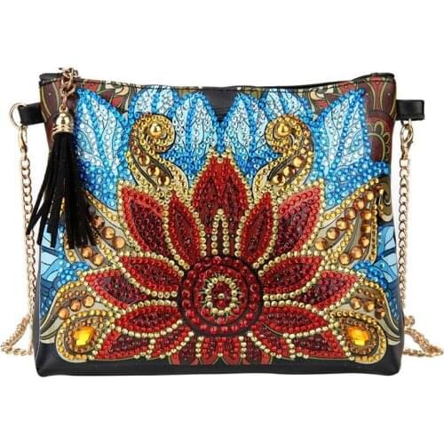 5D DIY Diamond Painting Mandala Flower Leather Crossbody Chain Bags DIY Diamond Embroidery Bag Wallet Pouch