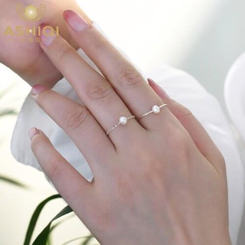 ASHIQI Natural Freshwater Pearl Ring 925 Sterling Silver Simple Fashion Jewelry Gifts for Girls