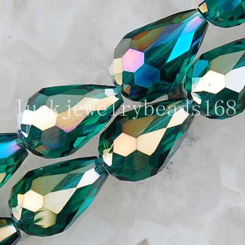 Free shipping Women Fashion Jewelry 10x15mm AB Malachite Green Crystal Faceted Teardrop Loose Beads 50pcs FG2069