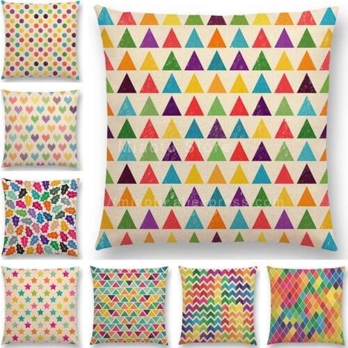 Colorful Flowers Leaves Dots Sofa Pillow Case Stars Waves Geometric Pattern Pastel Triangles Diamond Rainbow Cushion Cover