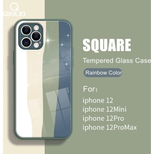 Gradient Color Tempered Glass Phone Case For iPhone 12 11 Pro Max X XR XS Max 7 8 Plus SE 2020 Soft Silicone Candy Rainbow Cover