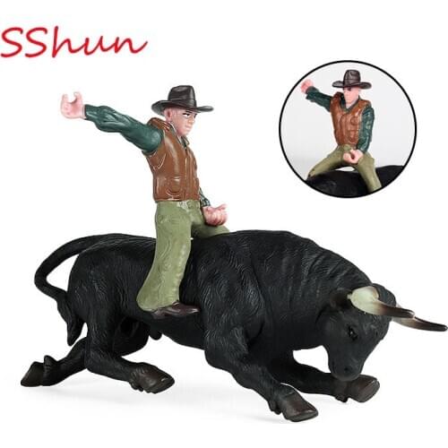 Children solid simulation animal poultry farm cow male rider + bullfighting model static plastic toy decoration