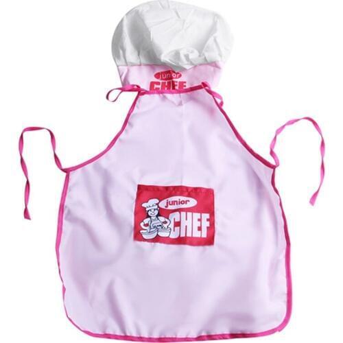 Childs Kids Chef Hat Apron Cooking Baking Boy Girl Chefs Junior Gift (Pink)