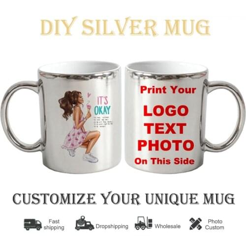 DIY Luxury silvery Mug Personalized Ceramic Mugs beauty pattern Coffee Milk Cup Gift Print Pictures photo mug KTDZ-RW-001-LY