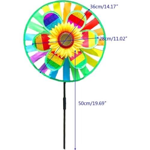 Double Layer Sequin Sunflower Windmill Wind Spinner Colorful Home Garden Decor 425F