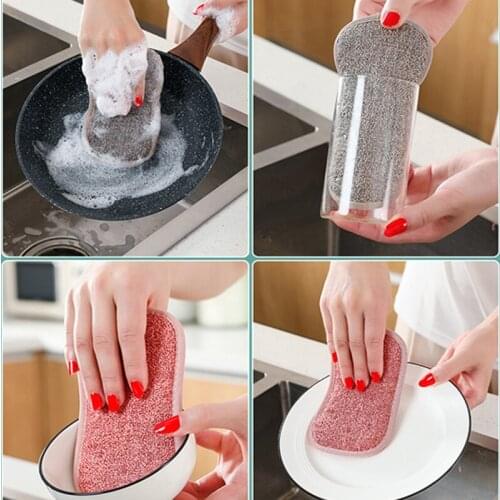 1Pc Dish Cloth Double Sided Kitchen Strong Fiber Dishwashing Towel Dishcloth Dishcloth Sponge Descaling Brush Kitchen Tools