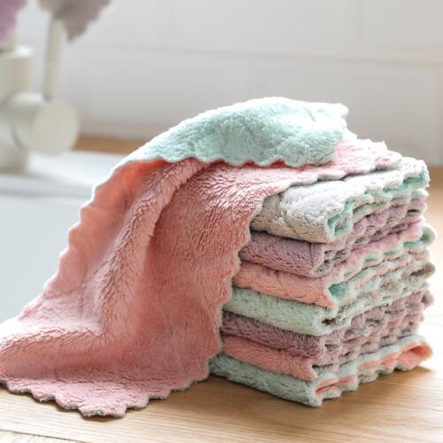 Double-sided Scouring Pad Water Absorption Kitchen Clean Dishwashing Cloth Non-stick Oil Non-shedding Dishcloth Coral Velvet