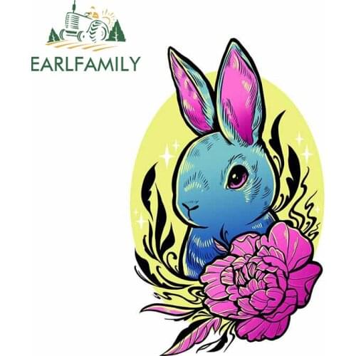 EARLFAMILY 13cm x 8.3cm for Neon Rabbit Flower Car Stickers Camper Scratch-Proof Windshield Decal Surfboard Tuning Fine Graphics