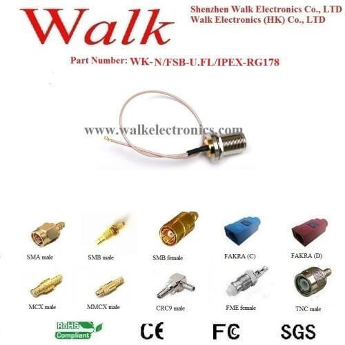 Cable antenna, N female jumper cable: N female straight bulkhead to U.FL IPEX connector with RG178 cable
