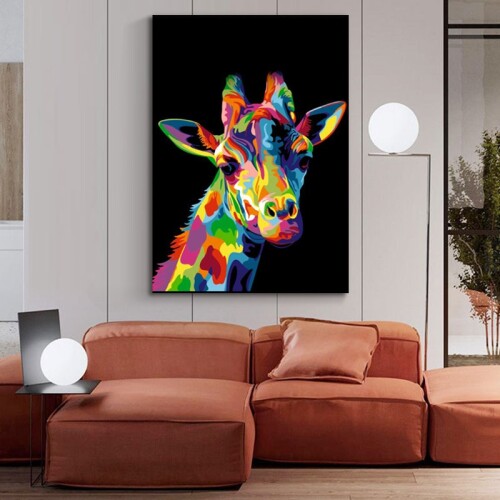 Graffiti Animal Art Painting Print on Canvas Art Poster and Print Wall Art Giraffe Head Picture for Living Room Home Decor