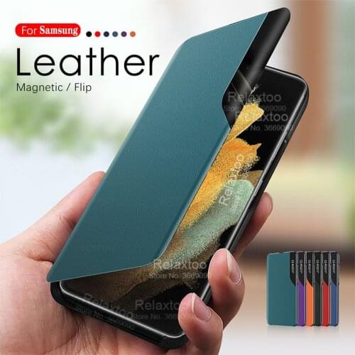 Samsun s 21 Leather Case Plain For sasmung galaxy s21 ultra plus s 21ultra Intelligent Flip Case phone Cover View Window case