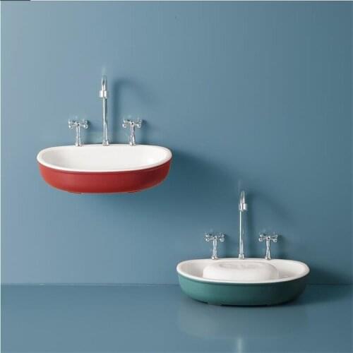 Creative Faucet Shape Soap Holder Soap Box Bathroom Home Double Layer Wall Mounted Drain Soap Dish Bathroom Accessories