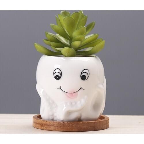 Creative Cartoon Ceramic Octopus Succulent Plant Pots Mini FlowerPot Decoration Desktop Flowerpot Fairy Garden Home Garden Decor