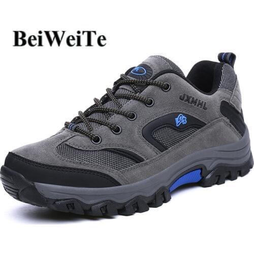 Mens Outdoor Hiking Shoes Big Size Genuine Leather Breathable Outdoor Sneakers Male Trekking Hunting Tourism Climbing Shoes New