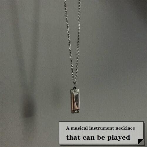 A Musical Instrument Pendant That Can be play Long Chain Stainless Steel Necklace Jewelry for Women Man Best Friendship Gifts