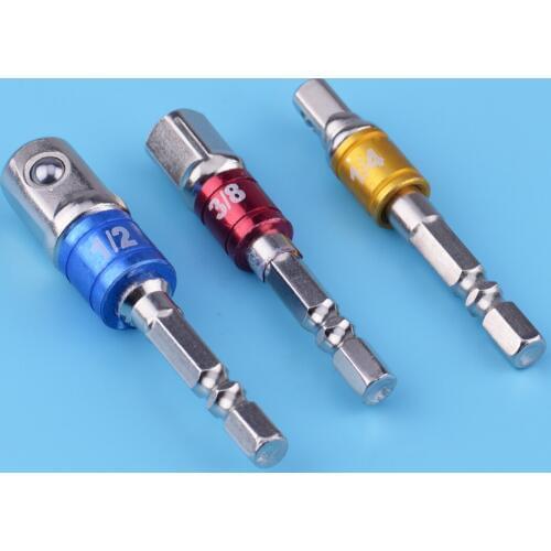 LETAOSK 3pcs Socket Bit Adapter Set Hex Shank To 1/4" 3/8" 1/2" Impact Drill Bit Driver Steel Electrical Drilling Heads