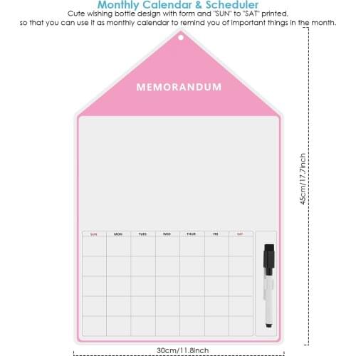 Magnetic Dry Erase Whiteboard Fridge Monthly Calendar Home Office Refrigerator Message Board - Pink