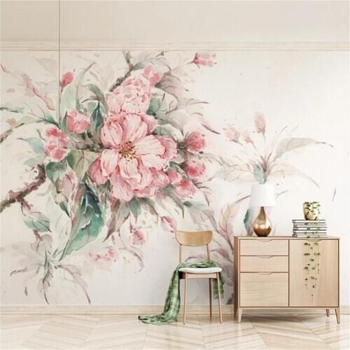 Milofi custom large wallpaper mural simple retro hand-painted watercolor style pink cherry TV background wall