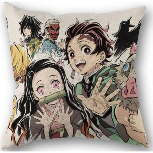 Demon Slayer Kimetsu no Yaiba Pillowcase Cotton Linen Fabric Square Zippered Pillow Cover For Home Wedding Decoration 45X45cm