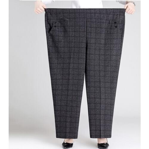 Extra large 8XL Winter Plus Velvet Cold Warm Pants Middle-aged Women Loose Thick Trousers Striped Lattice Casual Pants 40/140 KG