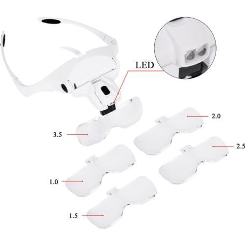 Permanent Makeup Tattoo Microblading Headhand 5 Lens LED Hand Lamp Light Magnifier Glass Tattoo Supplies Tool