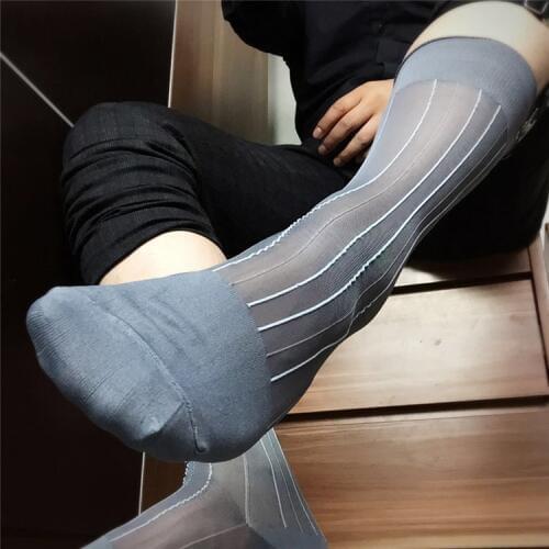 Sheer Socks Sexy Formal Wear Men Socks Dress Socks Gifts For Men Suit Exotic Socks Transparent Business TNT Male Stripe Socks