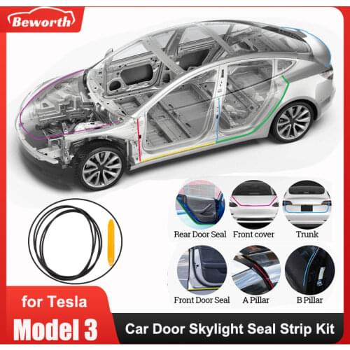 8PCS Door Seal Kit for Tesla Model 3 Soundproof Wind Noise Reduction Car Door Trim Edge Mounding Rubber Weatherstrip Seal Strip