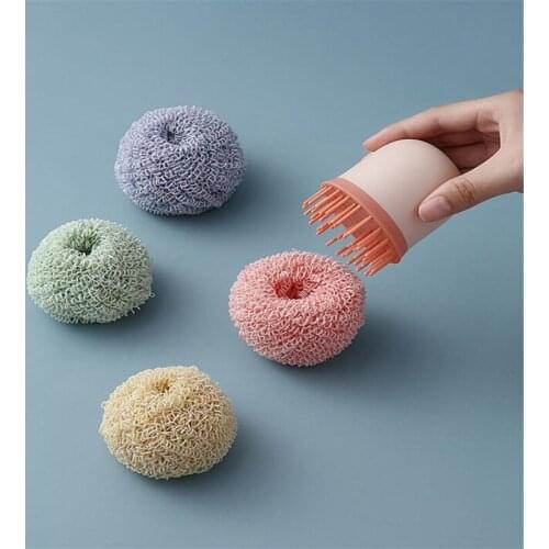 Detachable Cleaning Brush Stainless Steel Wire Ball with Handle Clean Brush Clean Metal Scrubber Ball Household Cleaning Tools