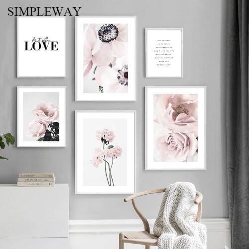 Scandinavian Pink Rose Flower Plant Canvas Painting Botanical Floral Nordic Poster Print Wall Art Picture Modern Home Room Decor